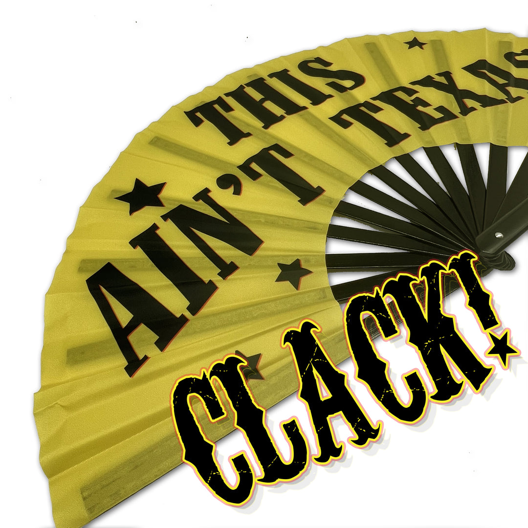 THIS AIN'T TEXAS Large Concert Hand Fan - Folding CLACK Fan, Cowboy Carter Fan, Perfect for Festivals, Raves, Abanicos de Mano para Fiesta