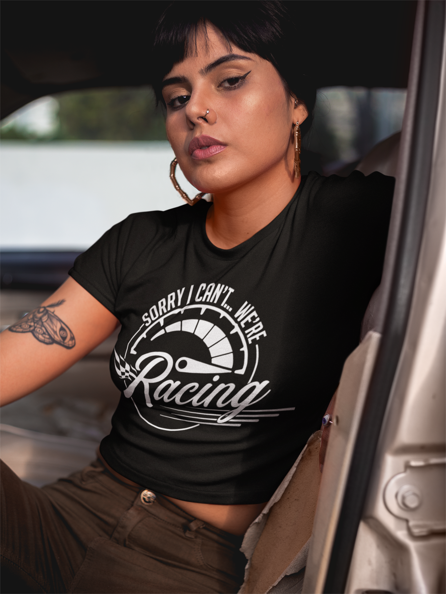 Sorry I Can't, We're Racing Mens T-shirt Black