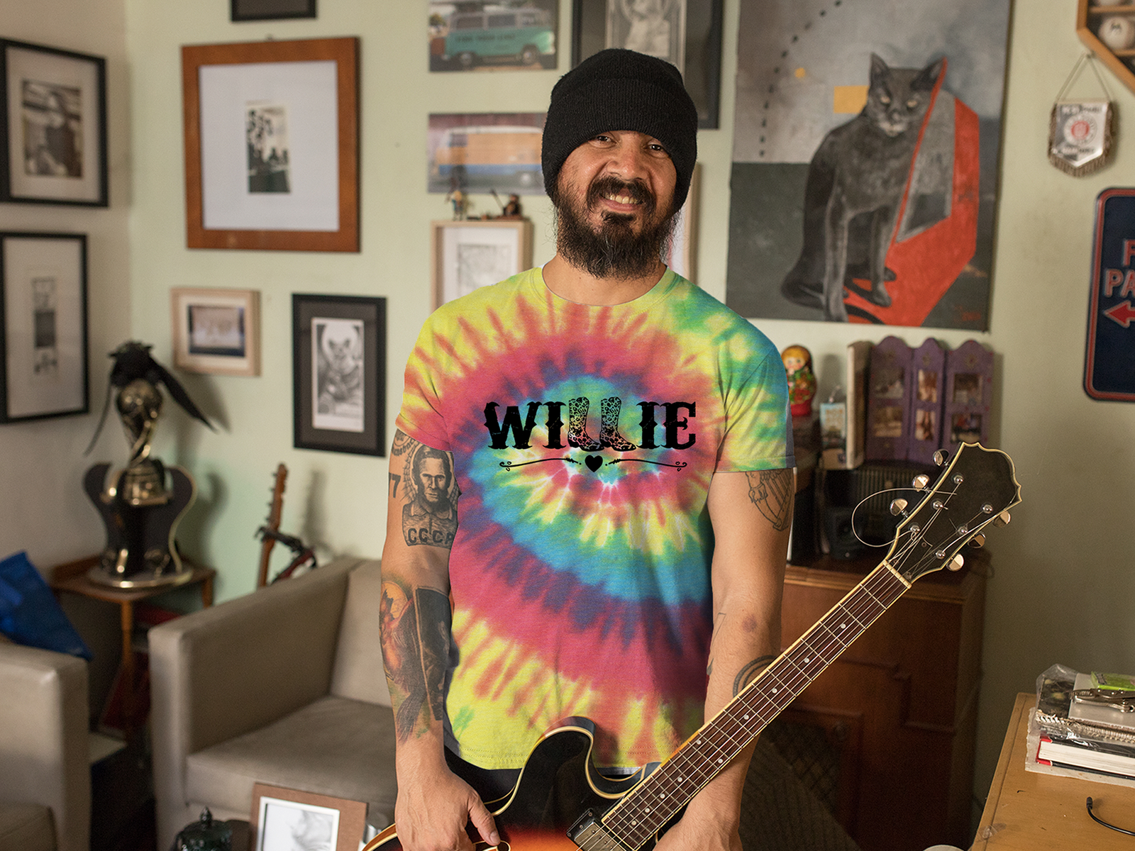 Willie Cowboy Boots Hippy Country Music Mens T-shirt Heather Grey