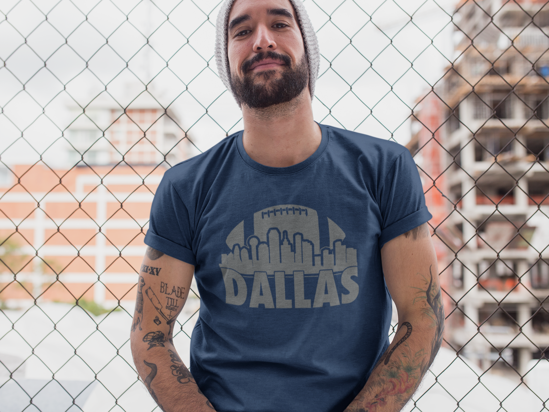 Dallas Texas Skyline Mens T-shirt Navy Blue