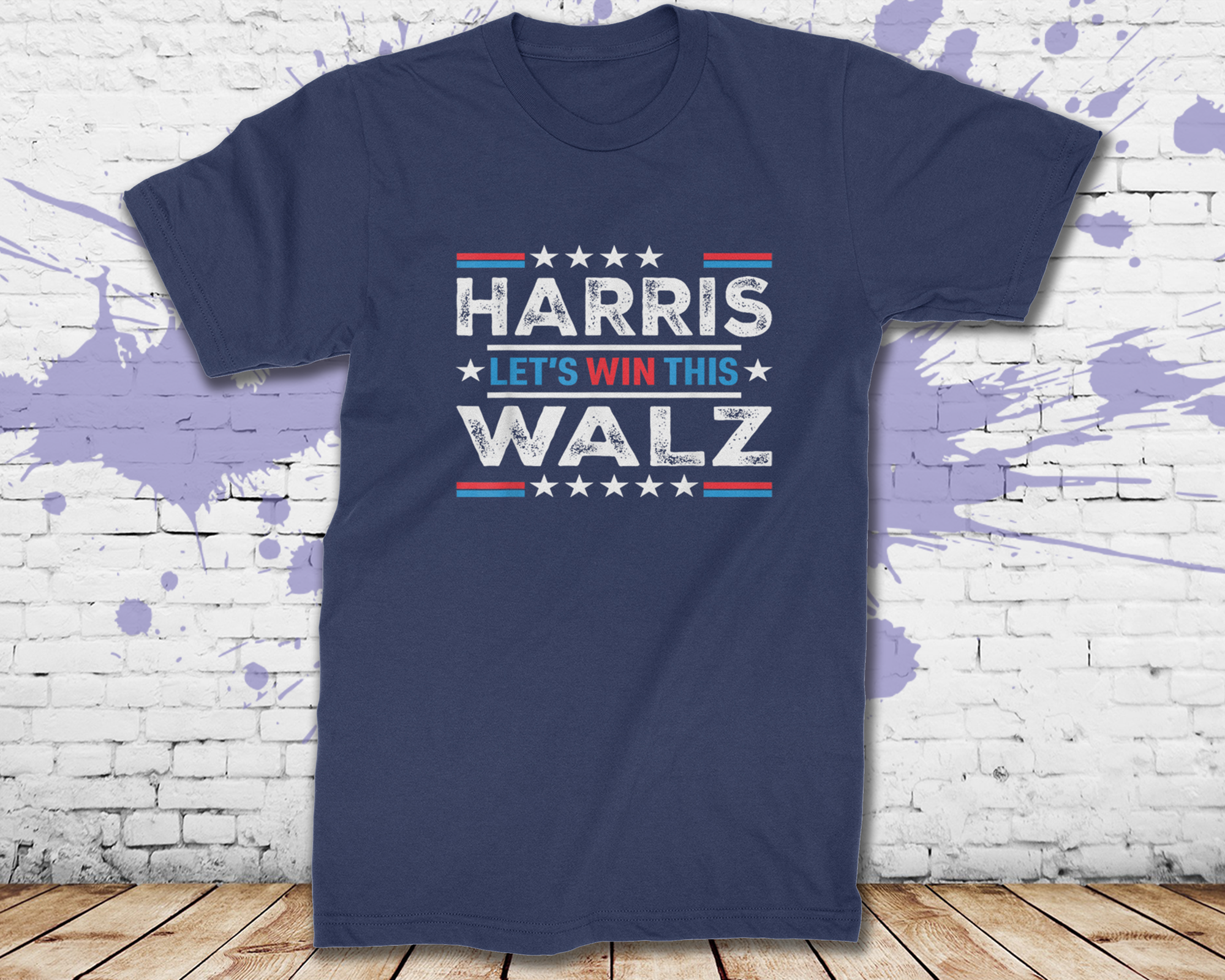 Kamala Harris and Tim Walz For President Mens T-shirt Navy Blue