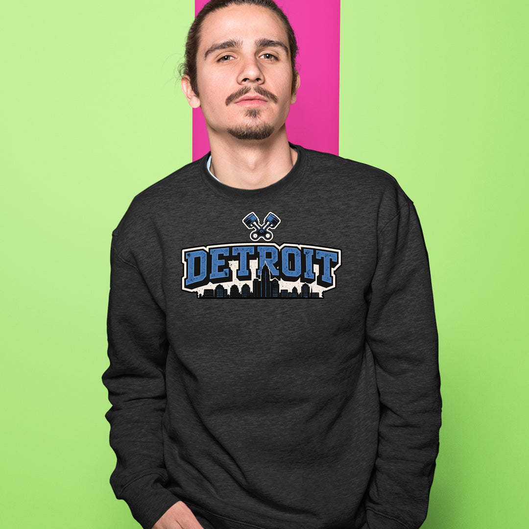Detroit Motor City Retro Piston Adult Crewneck Sweatshirt 
