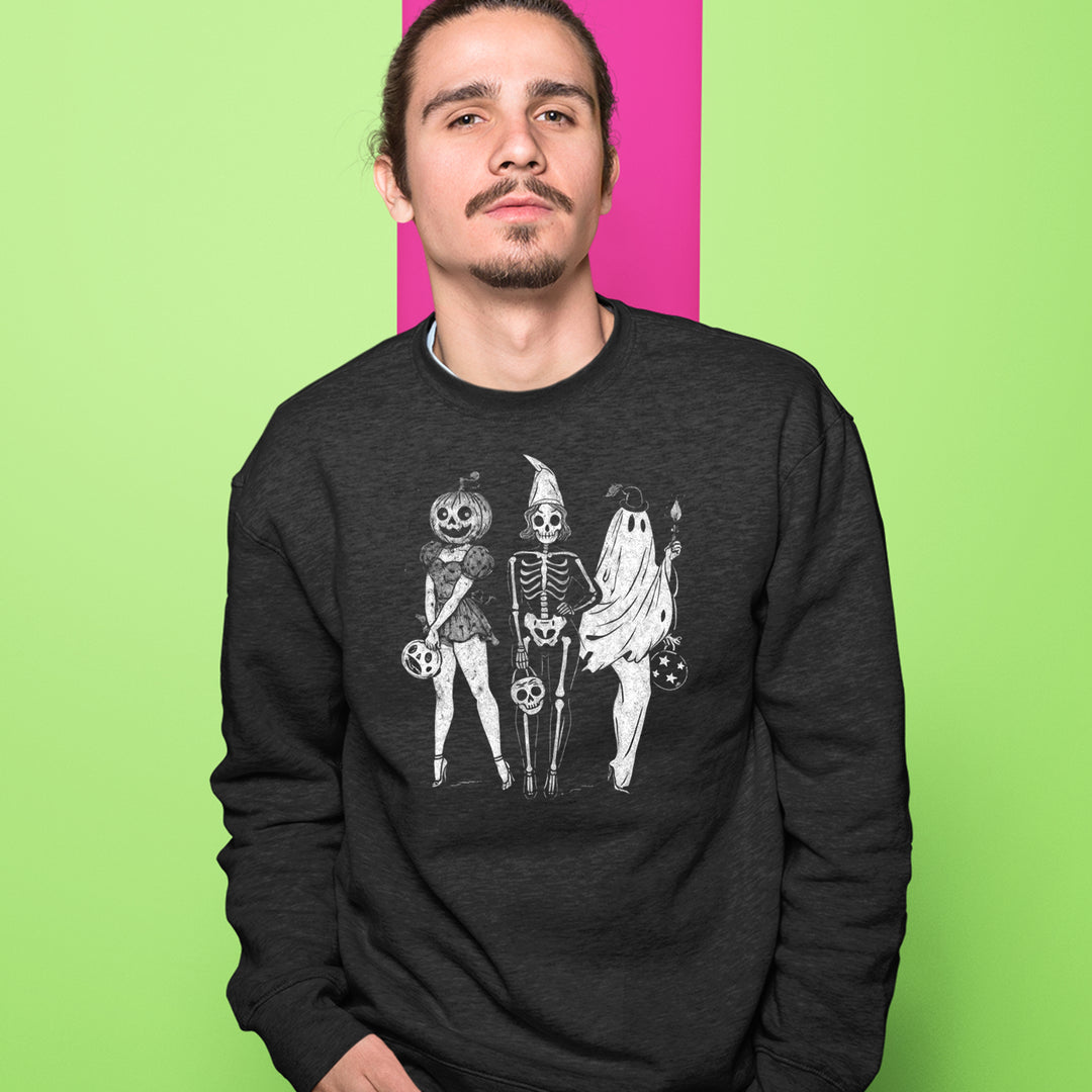 Vintage Spooky Squad Pinup Halloween Design Adult Crewneck Sweatshirt