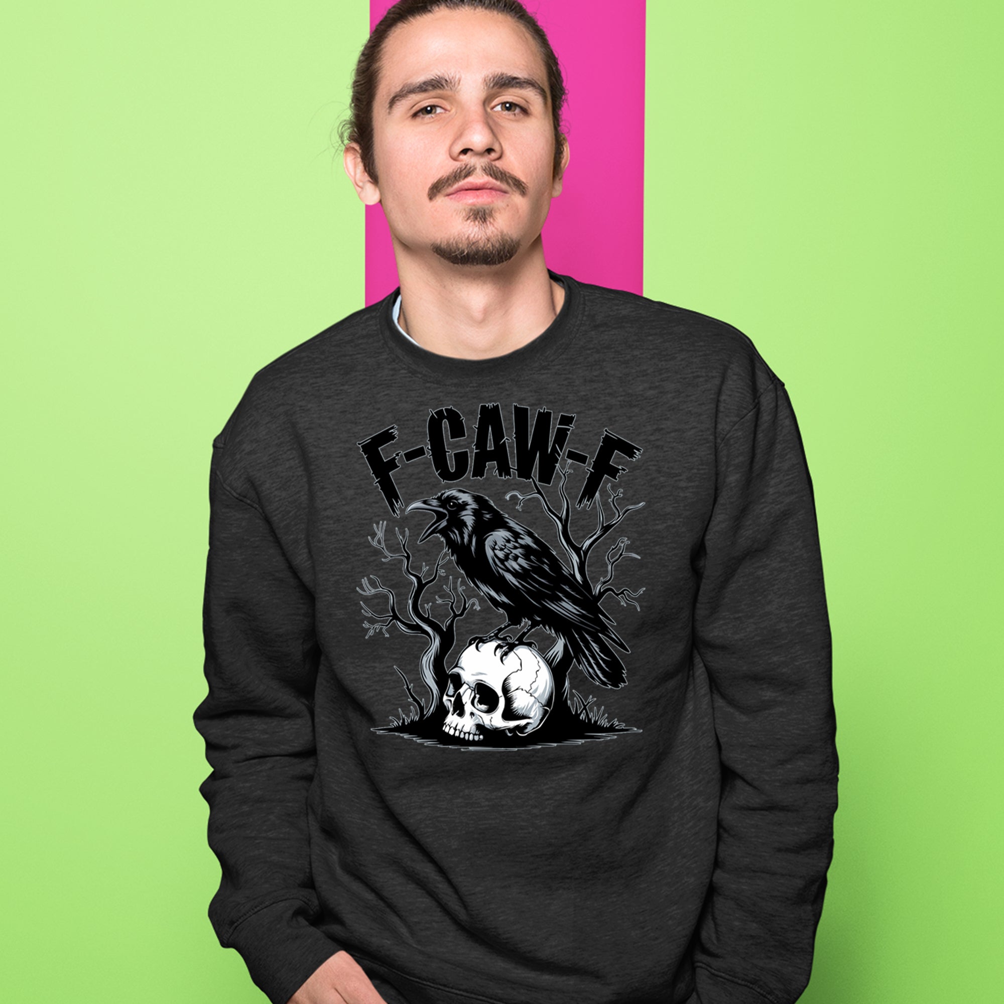 F-Caw-F Crow On Skull F-ck Off Gothic Adult Crewneck Sweatshirt 
