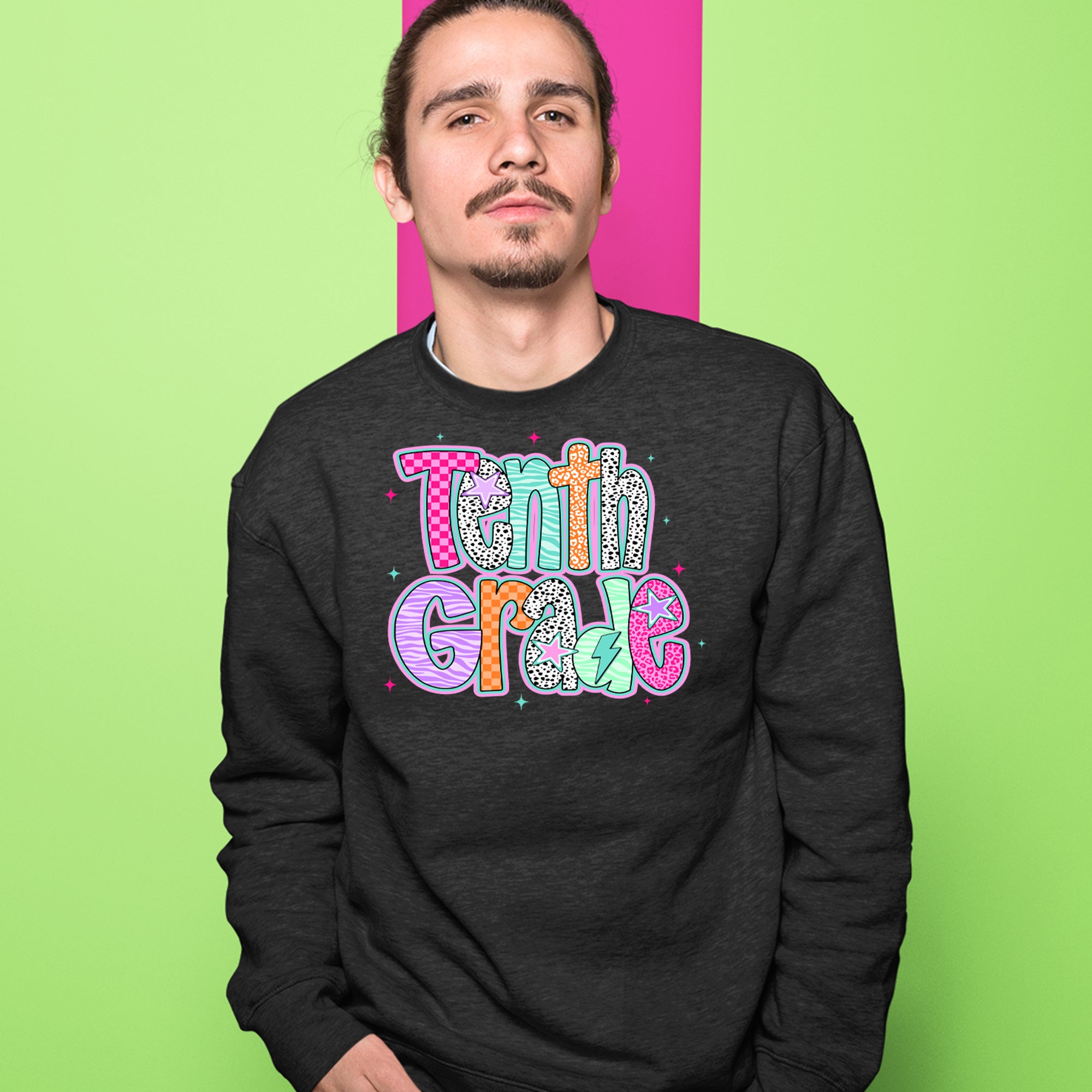 Tenth Grade Trendsetter Colorful Back to School Adult Crewneck Sweatshirt 