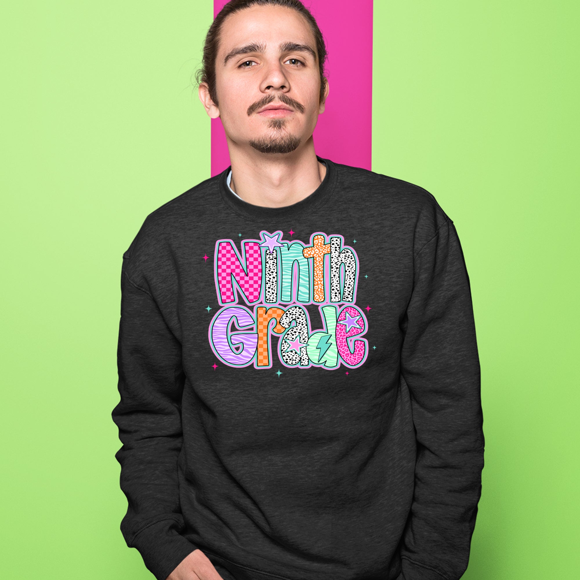 Ninth Grade Freshman Vibes Colorful Back to School Adult Crewneck Sweatshirt 