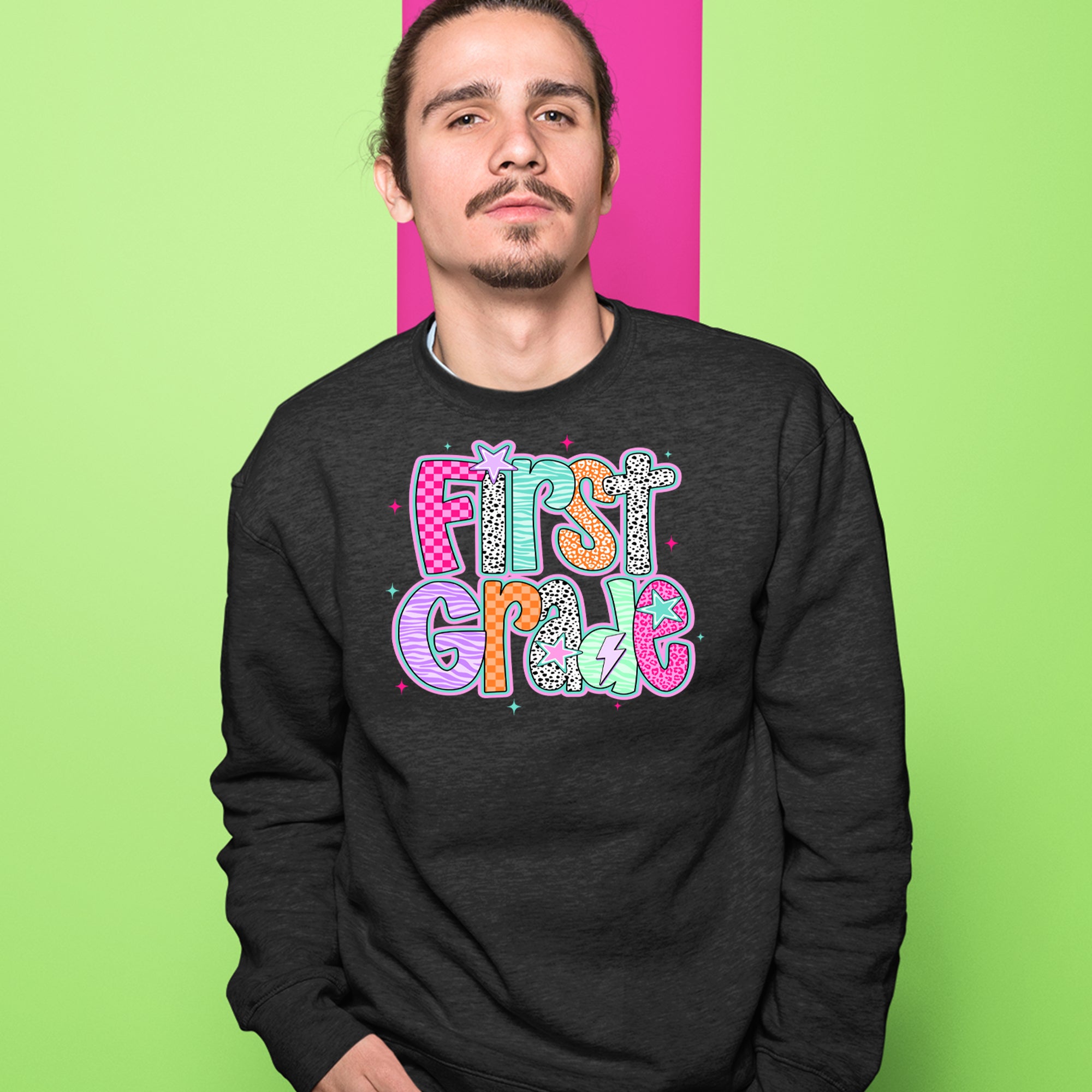 First Grade Vibes Colorful Back to School Adult Crewneck Sweatshirt 