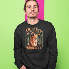 Quest Squad Broccoli Cat Fantasy Reader  Adult Crewneck Sweatshirt 