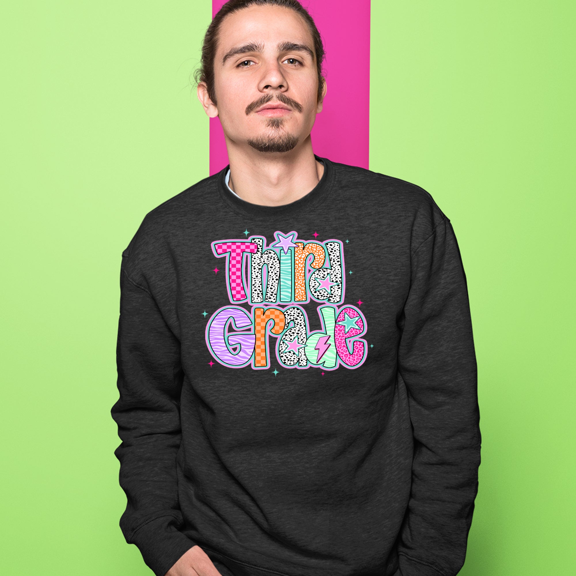 Third Grade Thunder Colorful Back to School Adult Crewneck Sweatshirt 