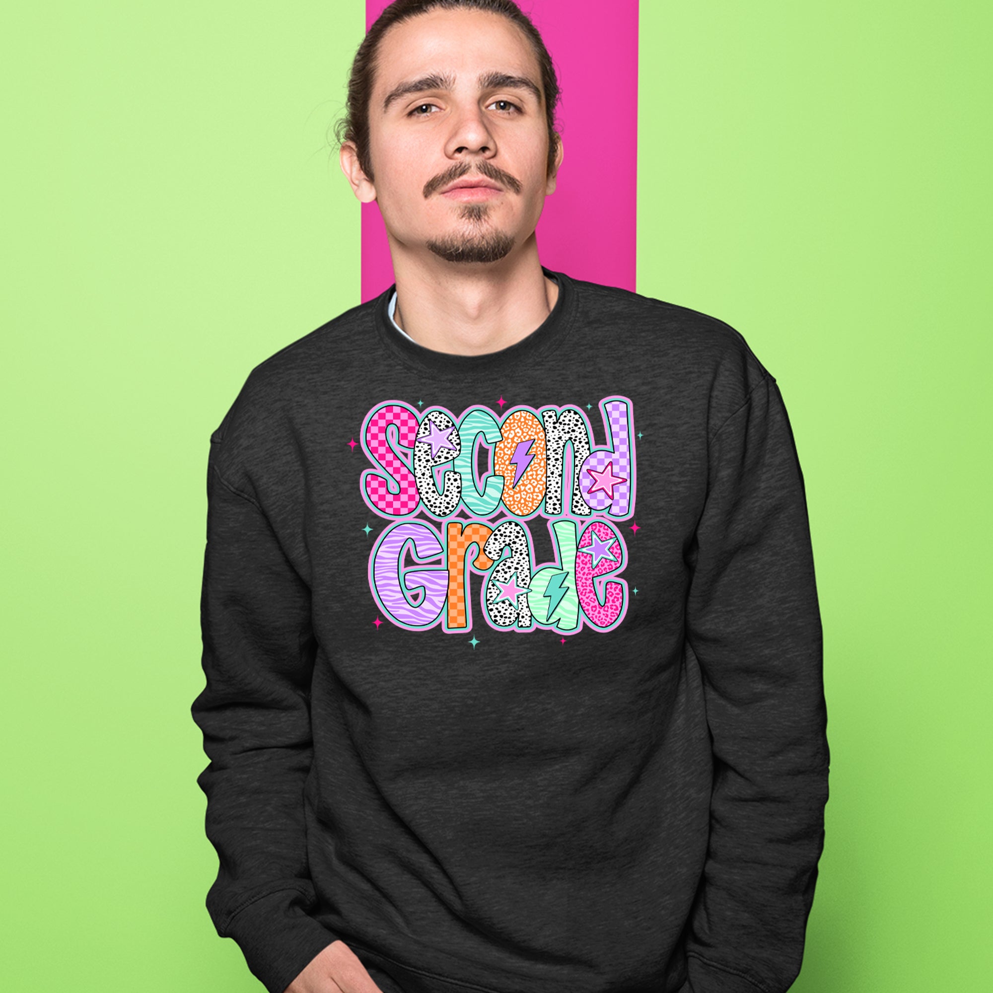 Second Grade Star Colorful Back to School Adult Crewneck Sweatshirt 