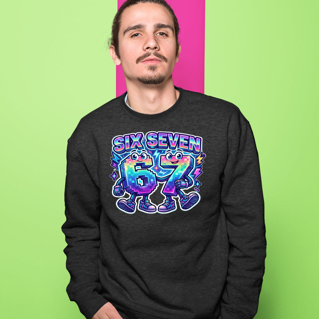 Six Seven 67 Retro Pixel Buddies Adult Crewneck Sweatshirt 