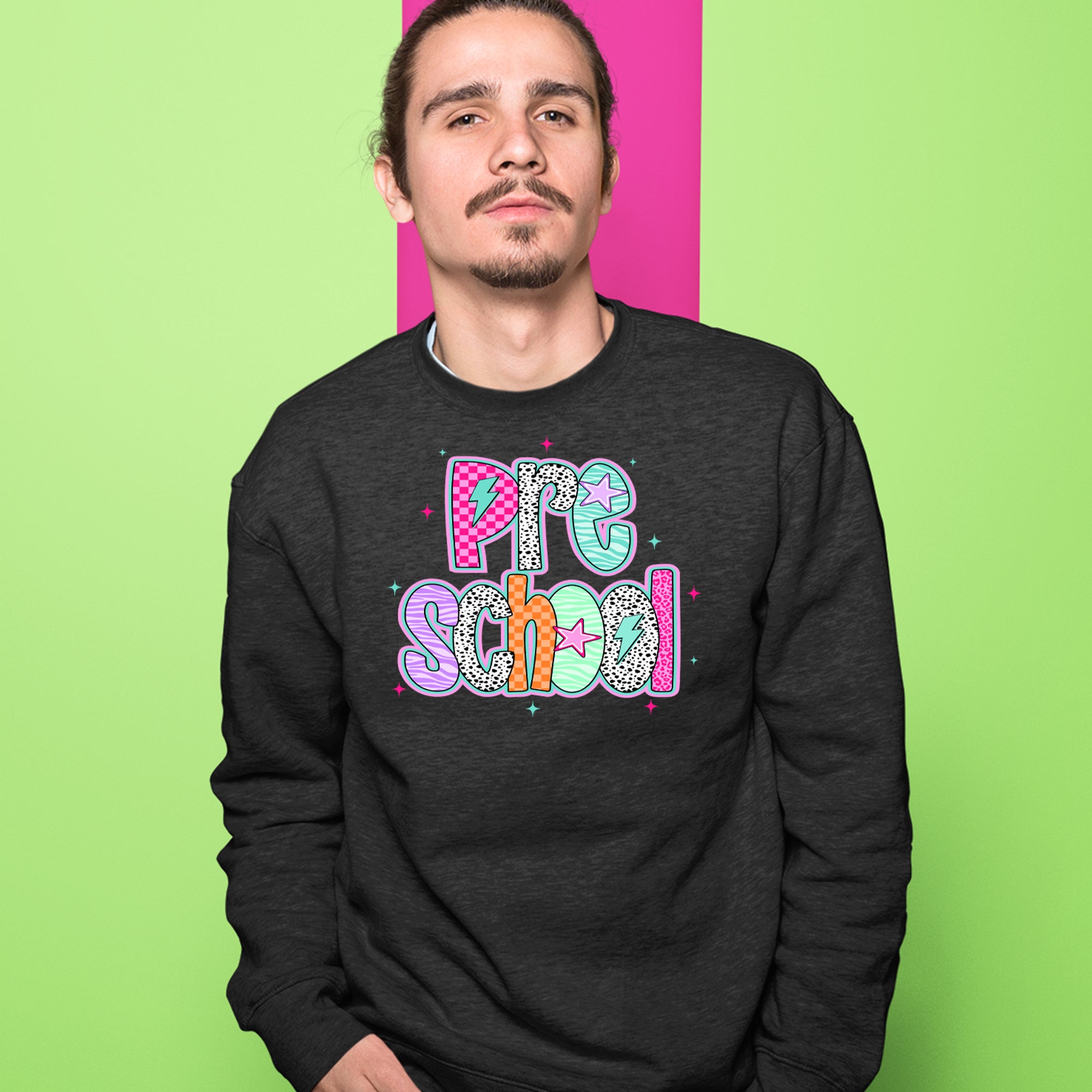 Preschool Power Colorful Back to School Adult Crewneck Sweatshirt 