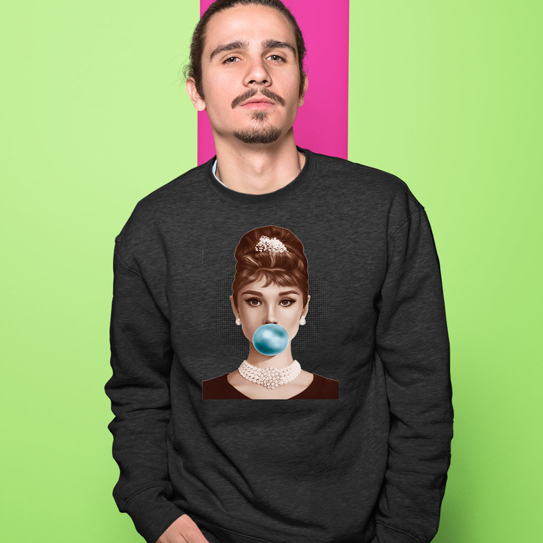 Audrey Hepburn Chewing Bubble Gum American Icon Adult Crewneck Sweatshirt 