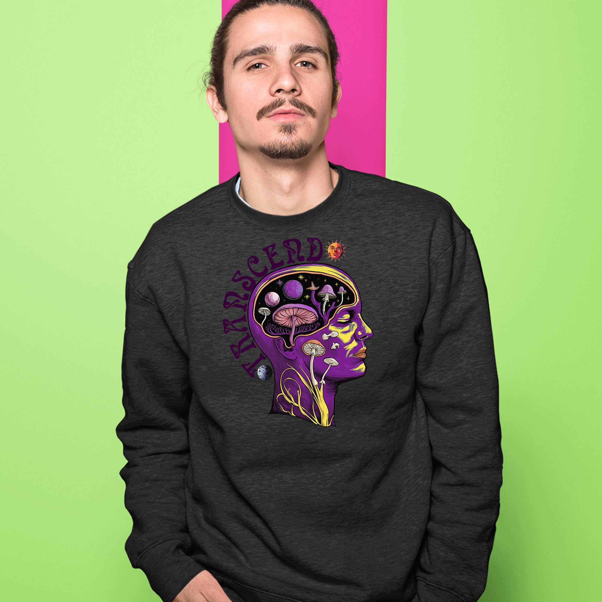 Psychedelic Cosmic Mushroom Head Adult Crewneck Sweatshirt 