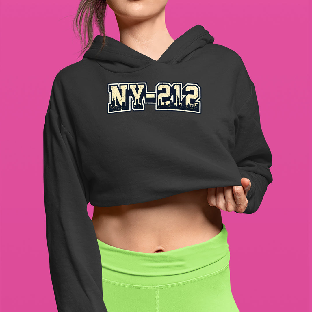 New York City 212 Area Code Skyline  Cropped Hoodie Sweatshirt 