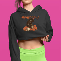 Punch Stay Kind Macaque Cropped Hoodie Sweatshirt 