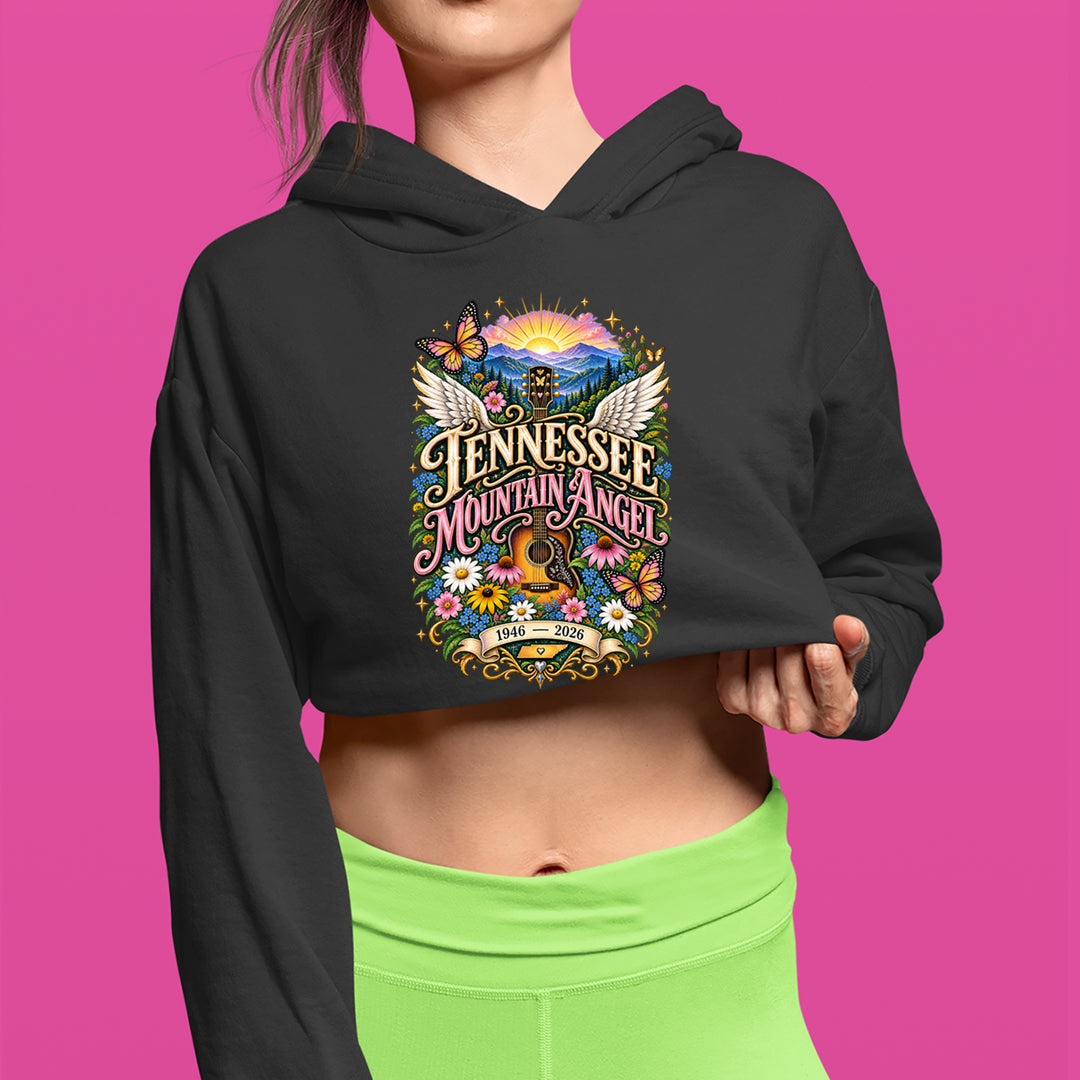 Tennessee Mountain Angel Wings Dolly Cropped Hoodie Sweatshirt 