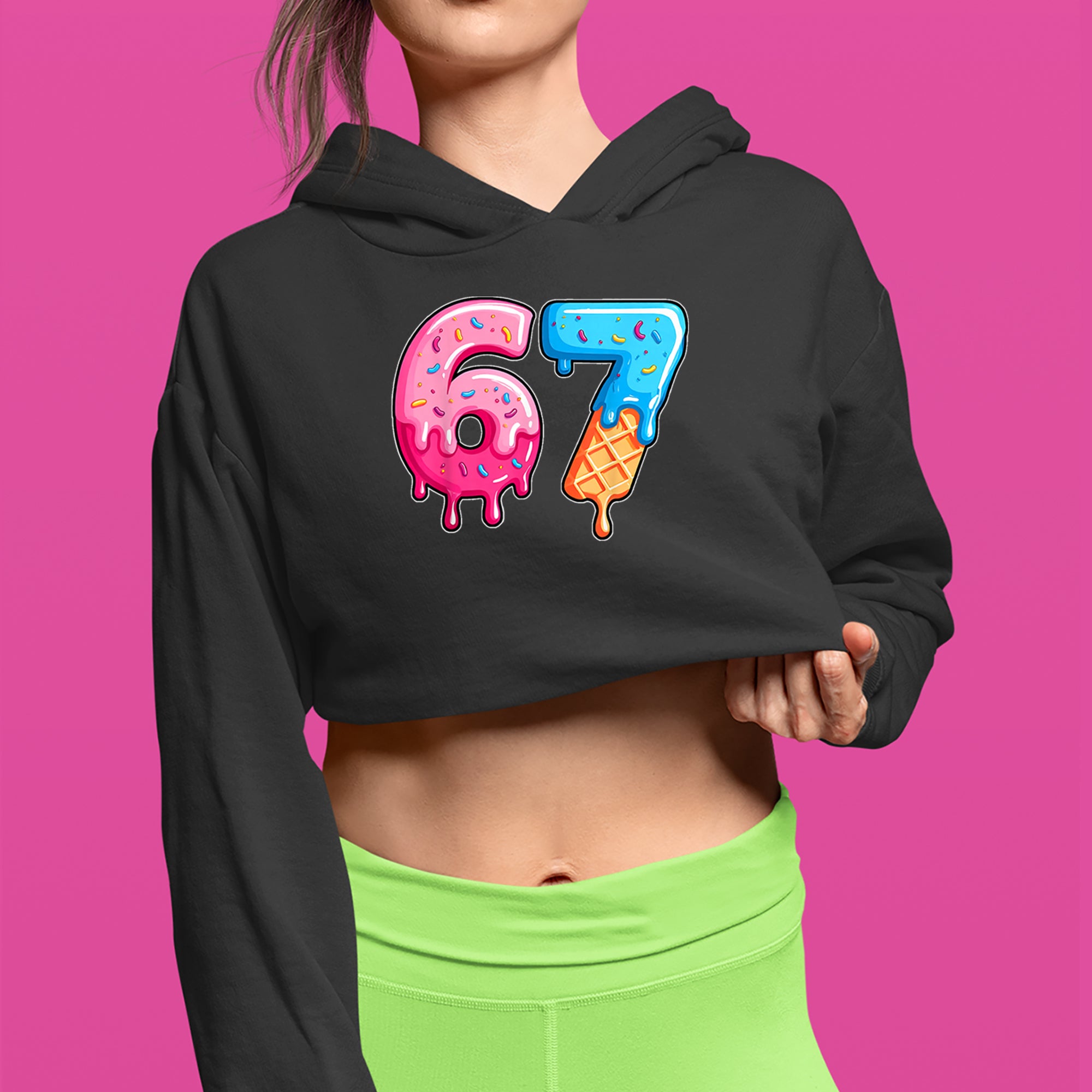 67 Dripping Ice Cream Donut Melt Cropped Hoodie Sweatshirt 