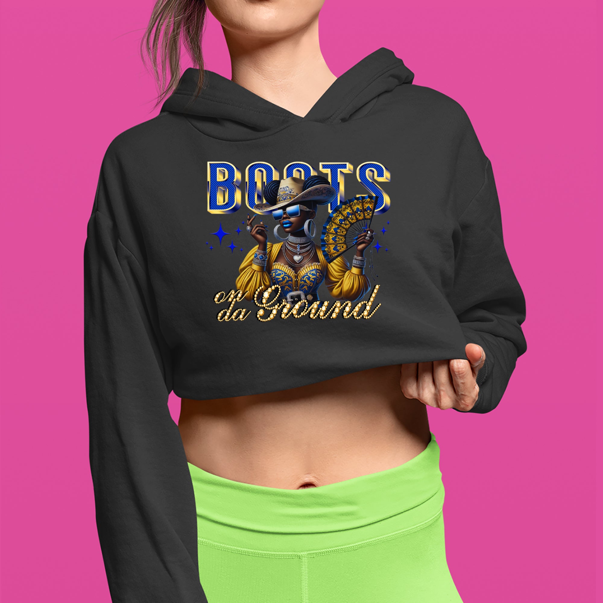 Boots On Da Ground Folding Fan Cropped Hoodie Sweatshirt 