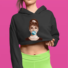 Audrey Hepburn Chewing Bubble Gum American Icon Cropped Hoodie Sweatshirt 