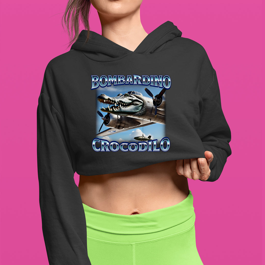 Bombardino Crocodilo Brainrot Cropped Hoodie Sweatshirt 