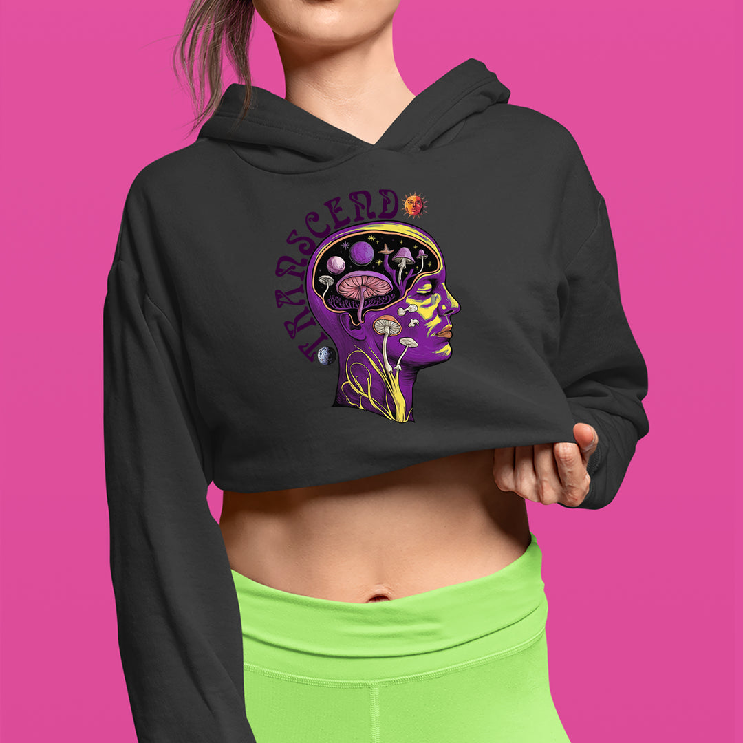 Psychedelic Cosmic Mushroom Head Cropped Hoodie Sweatshirt 