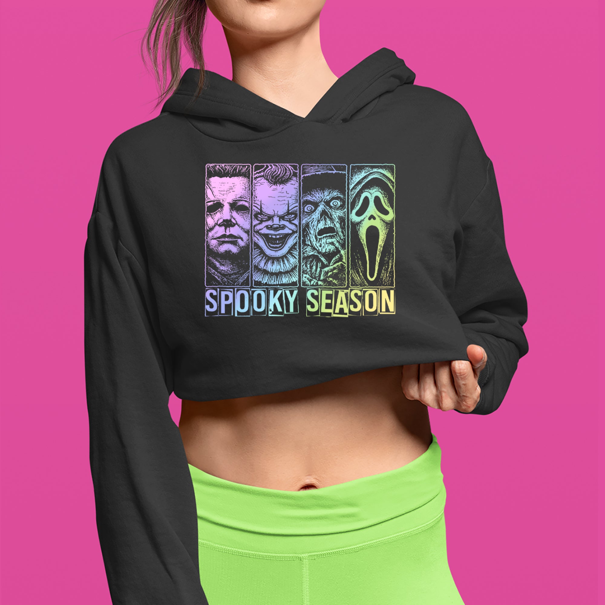 Spooky Season Horror Icons Halloween Cropped Hoodie Sweatshirt 