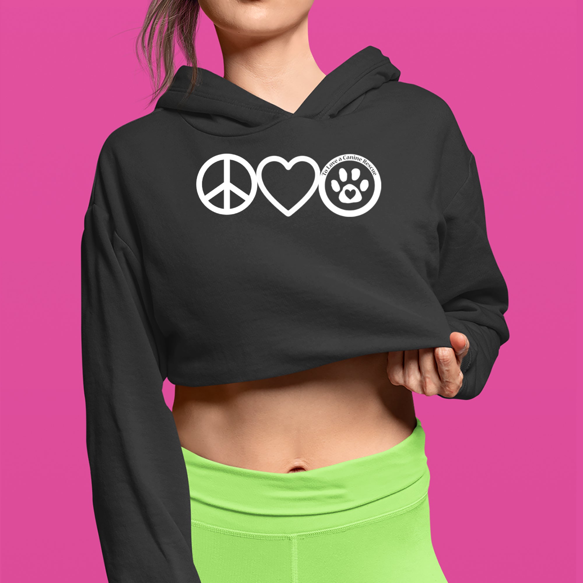 Peace, Love and TLC Dog Rescue Cropped Hoodie Sweatshirt 