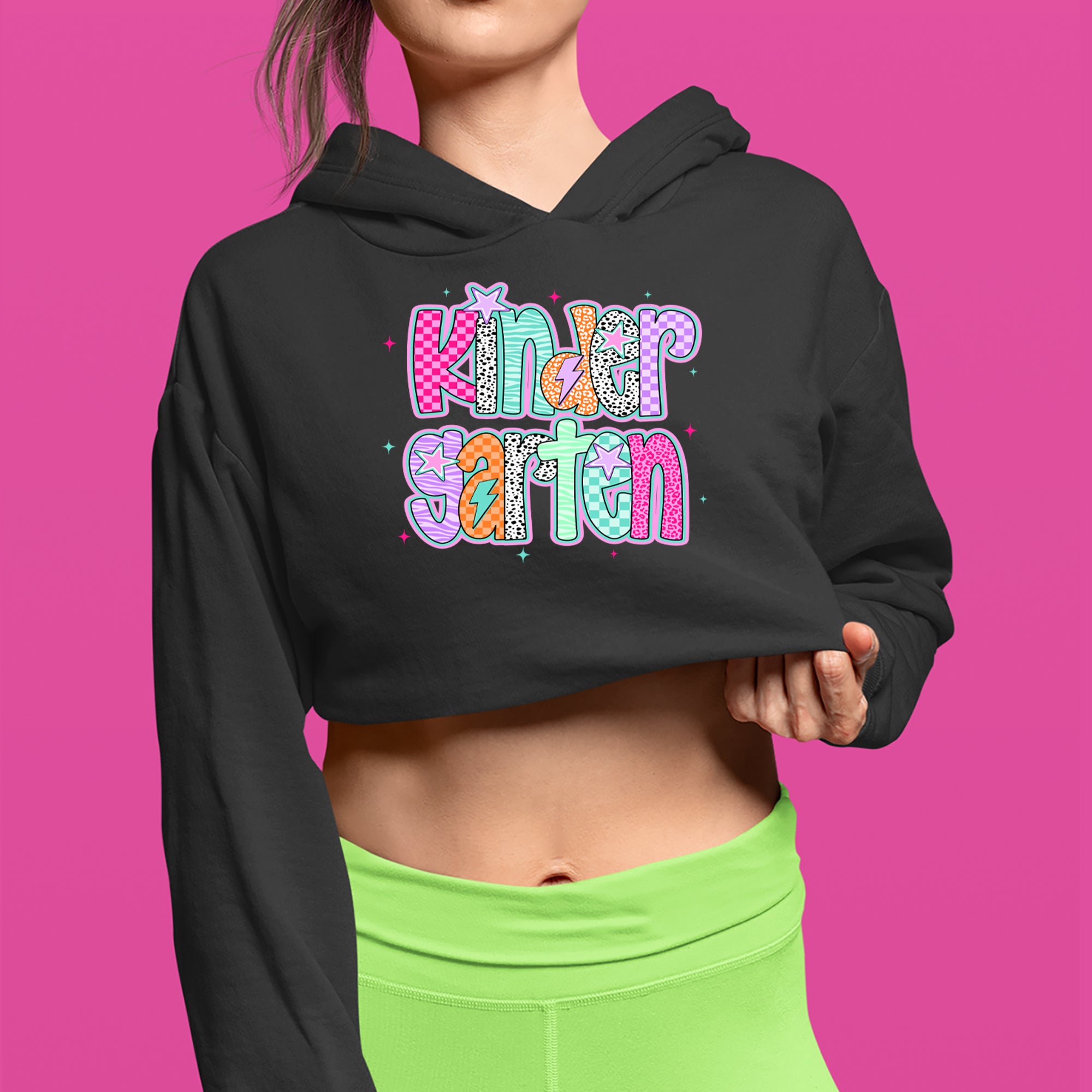 Kindergarten Cutie Colorful Back to School Cropped Hoodie Sweatshirt 