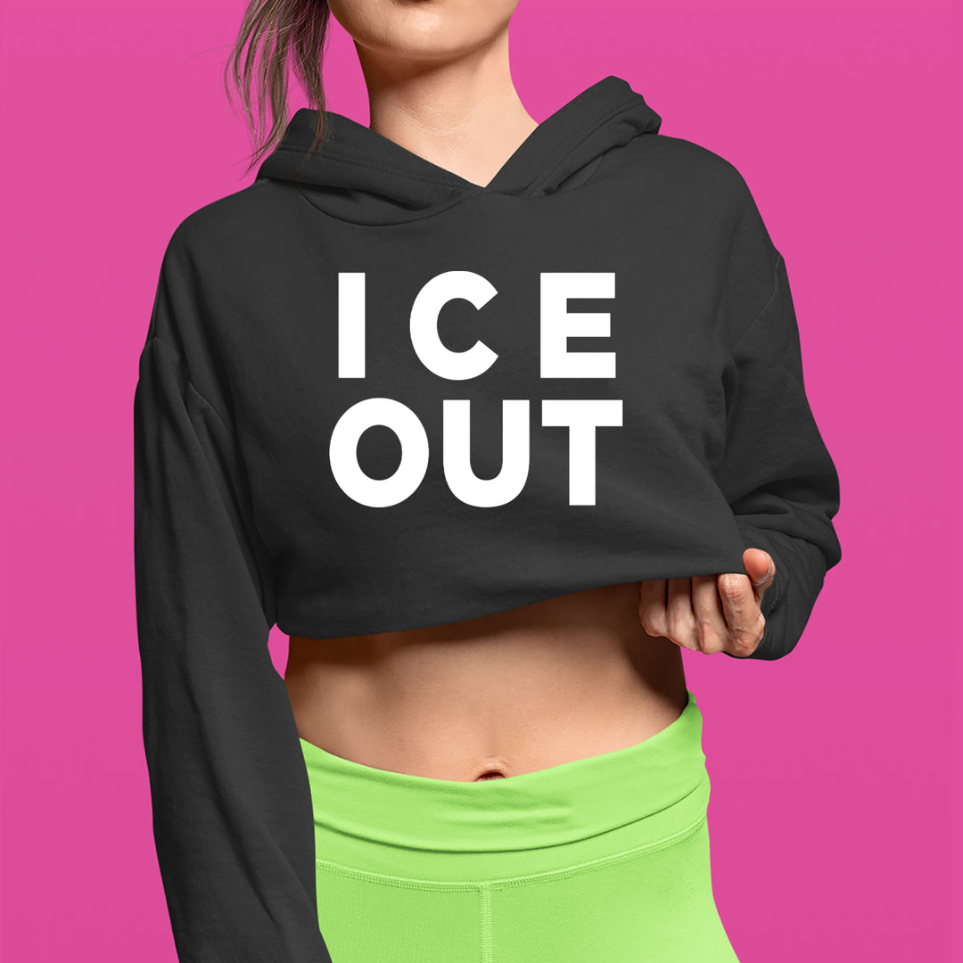Ice Out Protest Cropped Hoodie Sweatshirt 