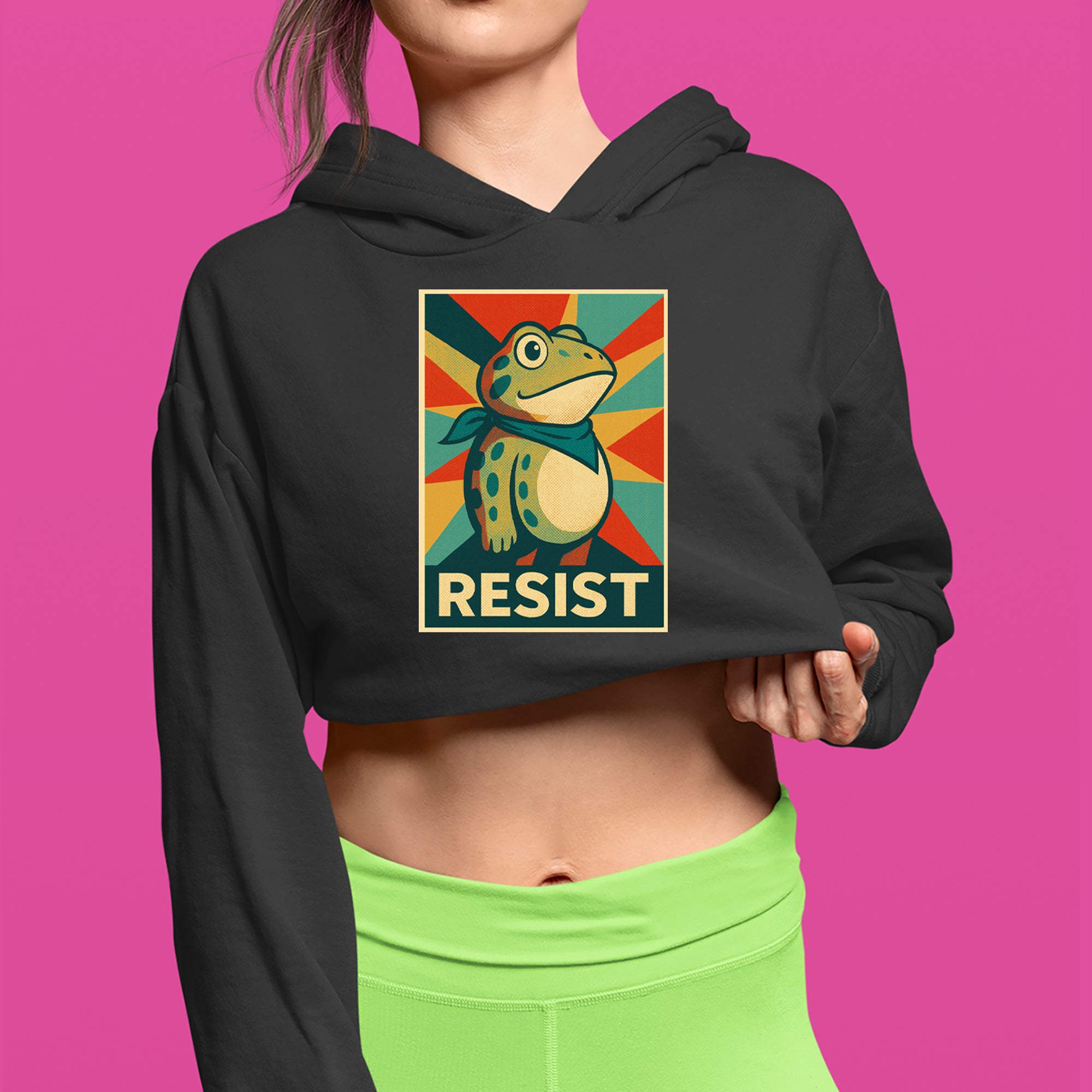 Resist Portland Protest Frog Cropped Hoodie Sweatshirt 