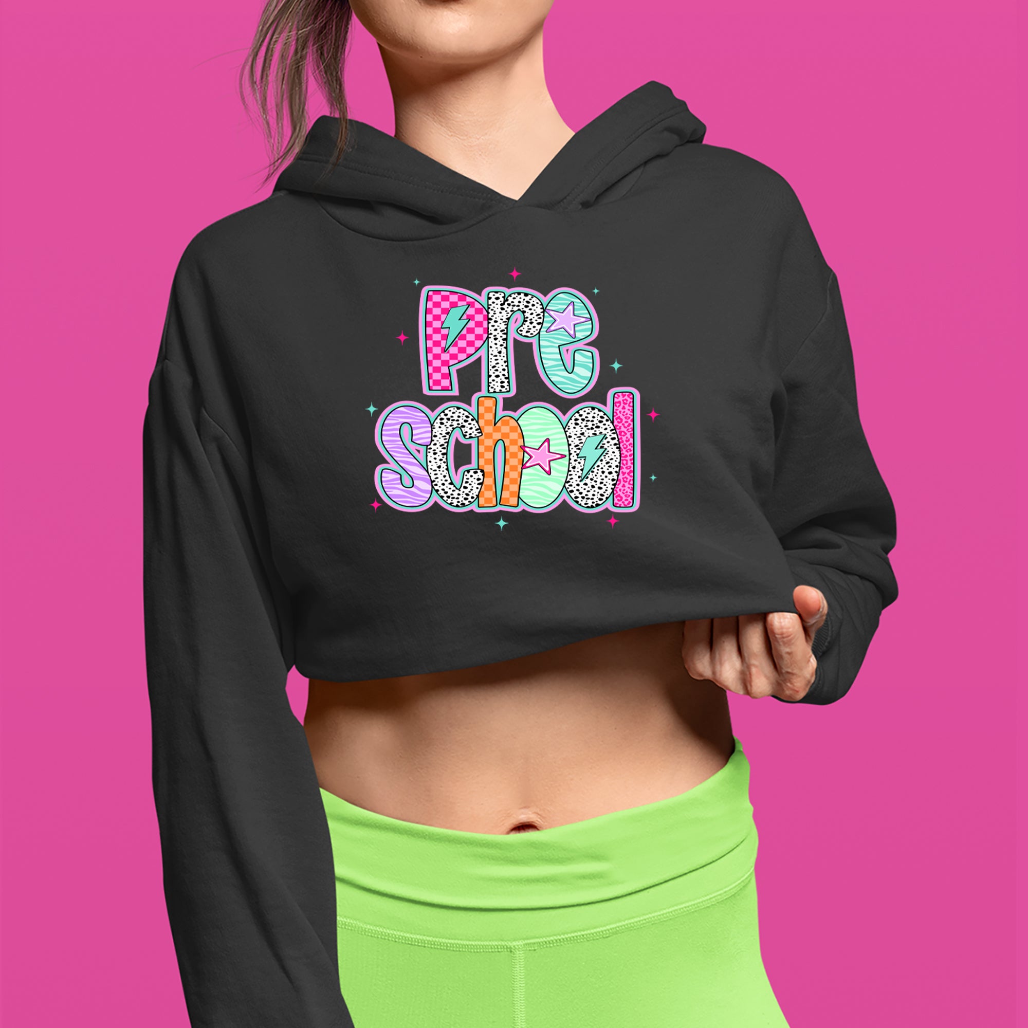 Preschool Power Colorful Back to School Cropped Hoodie Sweatshirt 