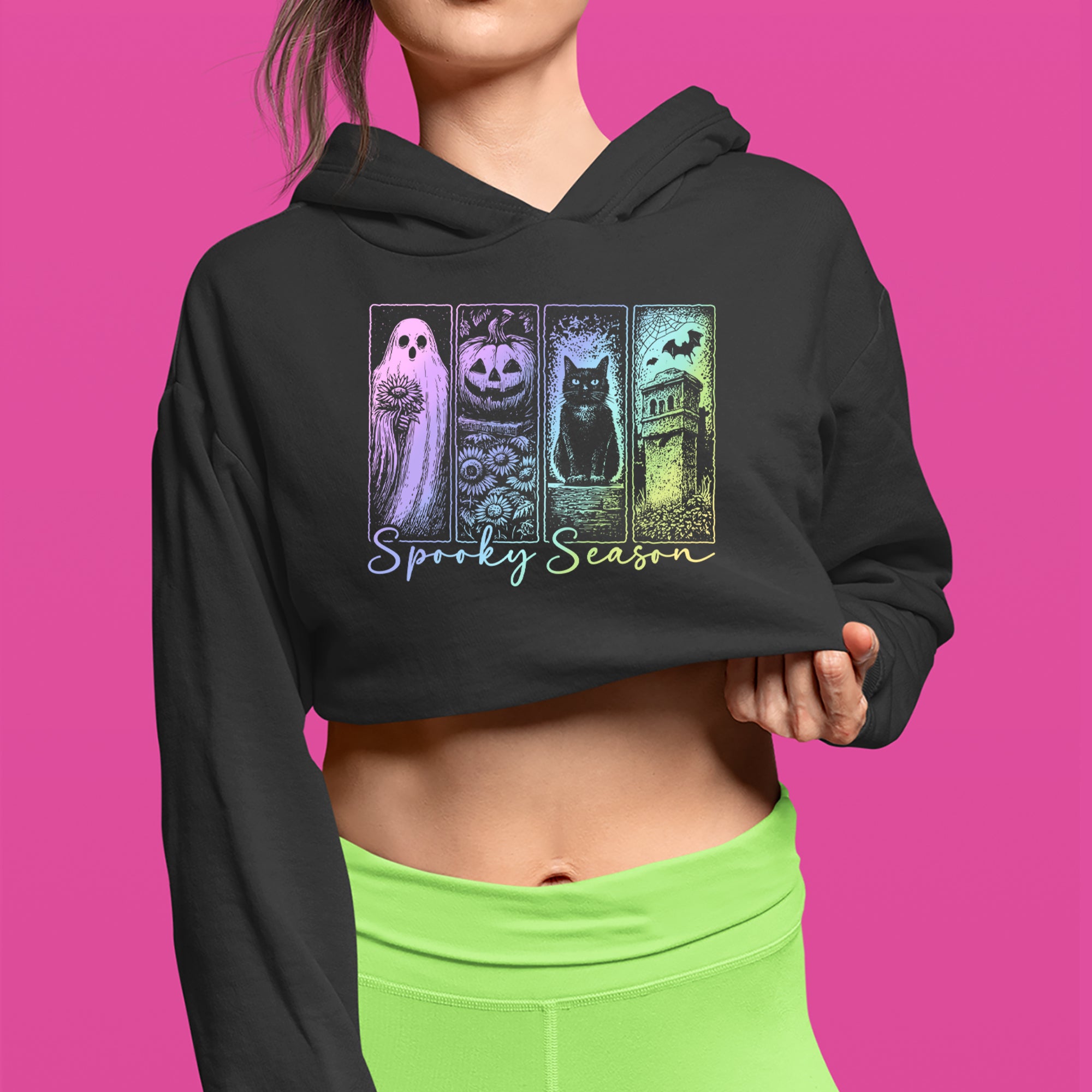 Spooky Season Cute Pastel Halloween Design Cropped Hoodie Sweatshirt 