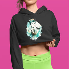 Mrs. Herpburn Iconic Watercolors Cropped Hoodie Sweatshirt 