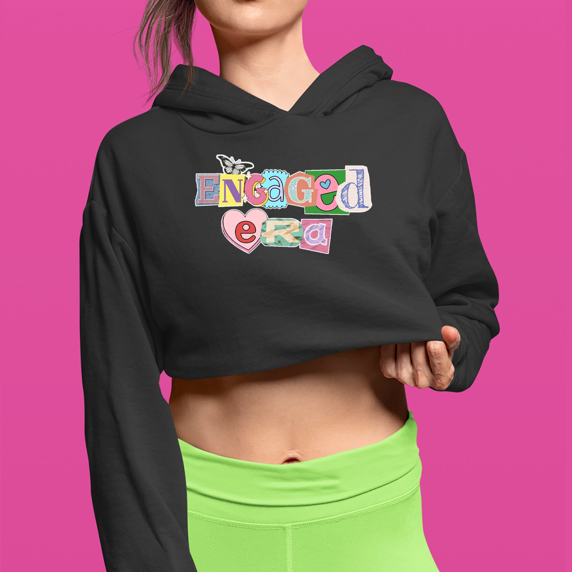 Engaged Era Aesthetic Retro Collage Design Cropped Hoodie Sweatshirt 
