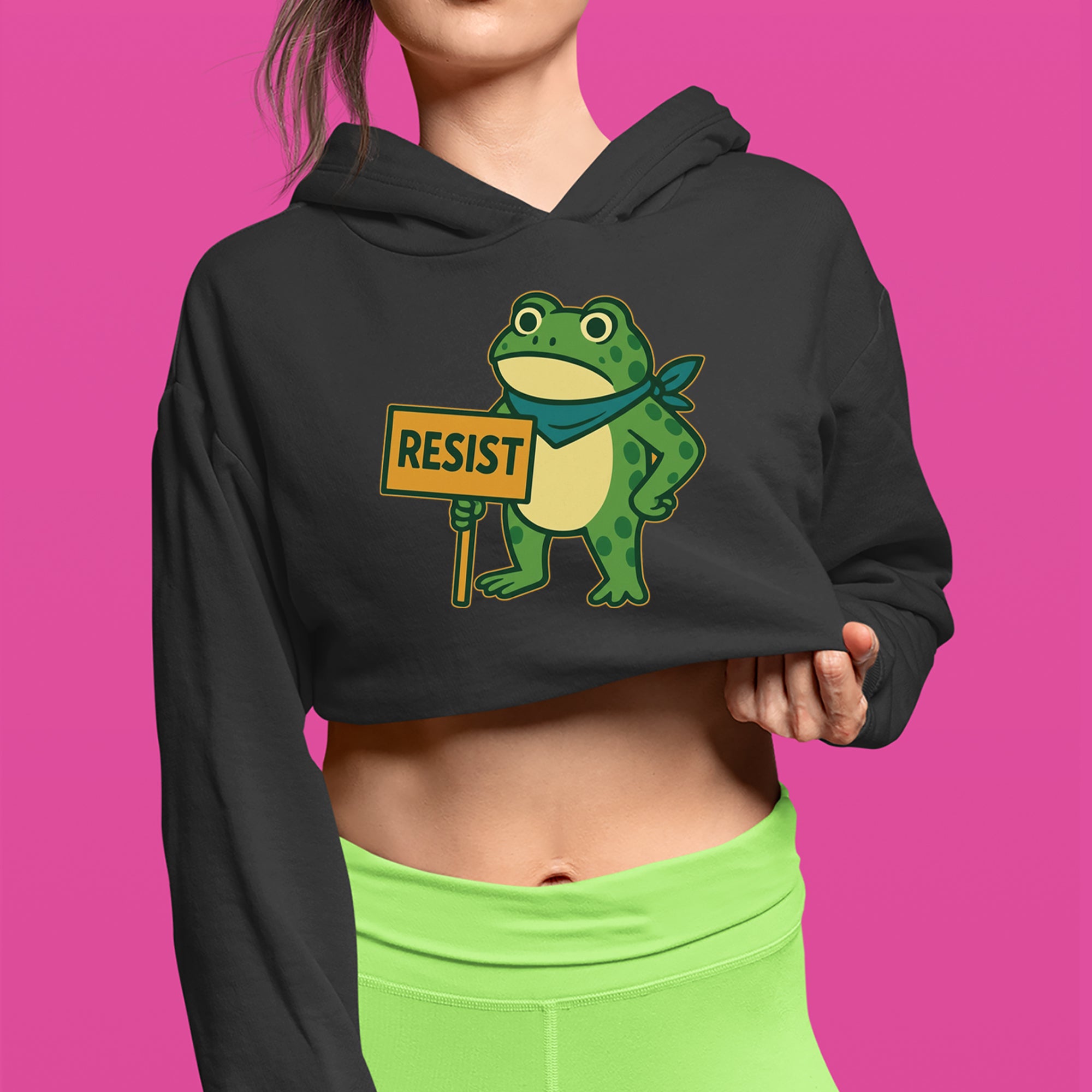 Sign Resist Meme Frog Protest Cropped Hoodie Sweatshirt 