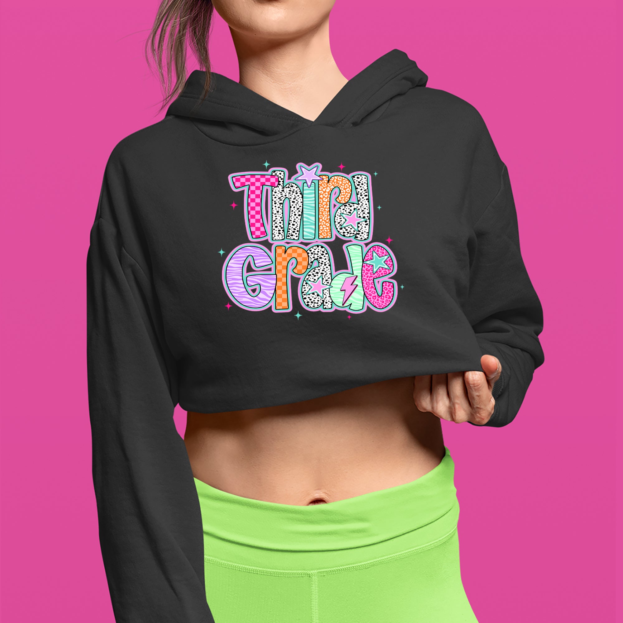Third Grade Thunder Colorful Back to School Cropped Hoodie Sweatshirt 
