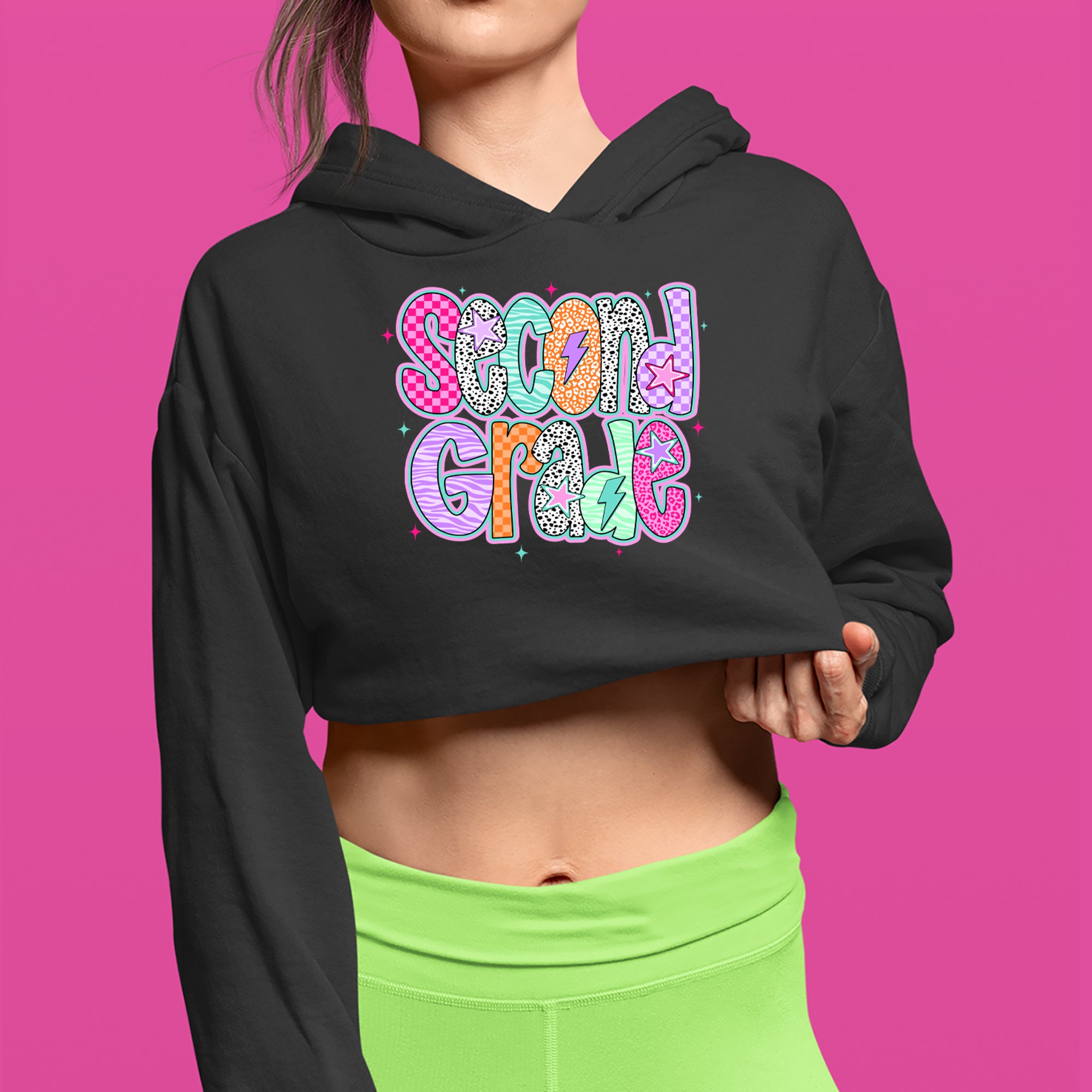 Second Grade Star Colorful Back to School Cropped Hoodie Sweatshirt 