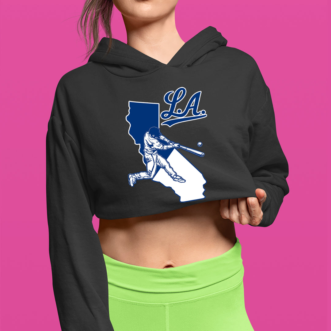 Los Angeles Baseball Batter Up Cropped Hoodie Sweatshirt 