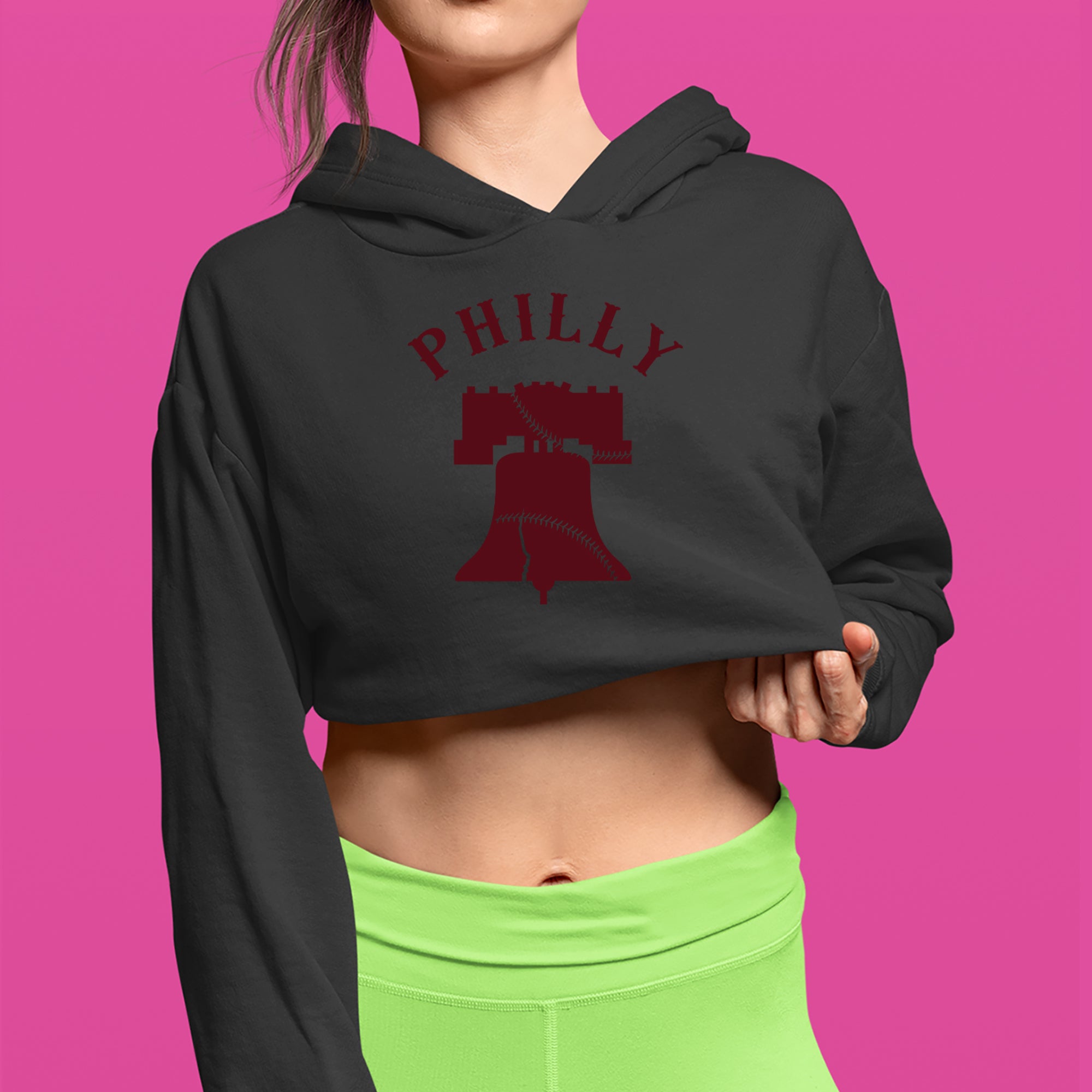 Philly Cracked Liberty Bell Cropped Hoodie Sweatshirt 