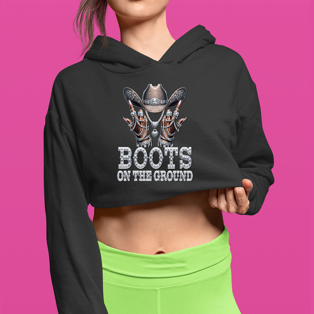 Boots On The Ground Bling Cropped Hoodie Sweatshirt 