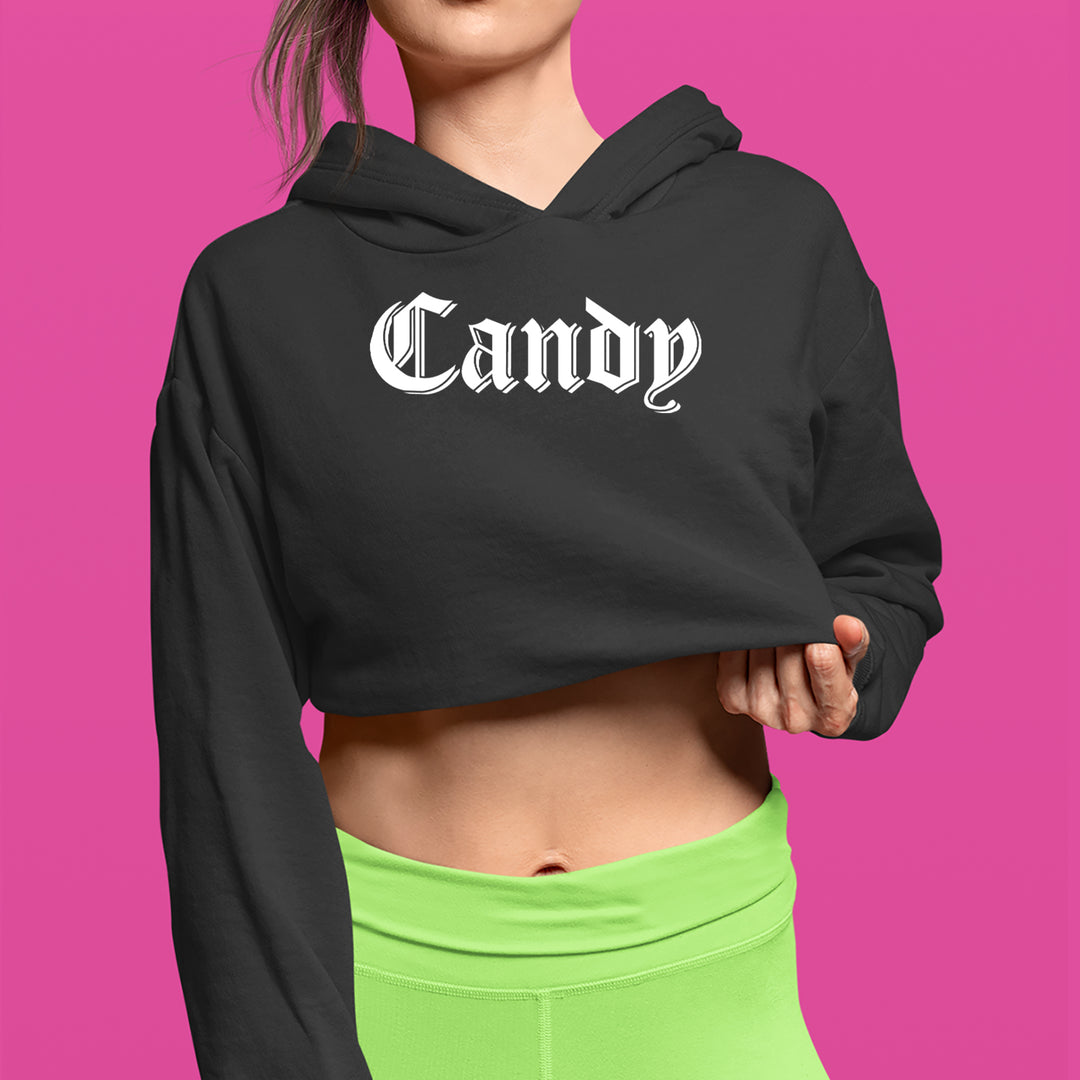 Candy Gothic Lettering Cropped Hoodie Sweatshirt
