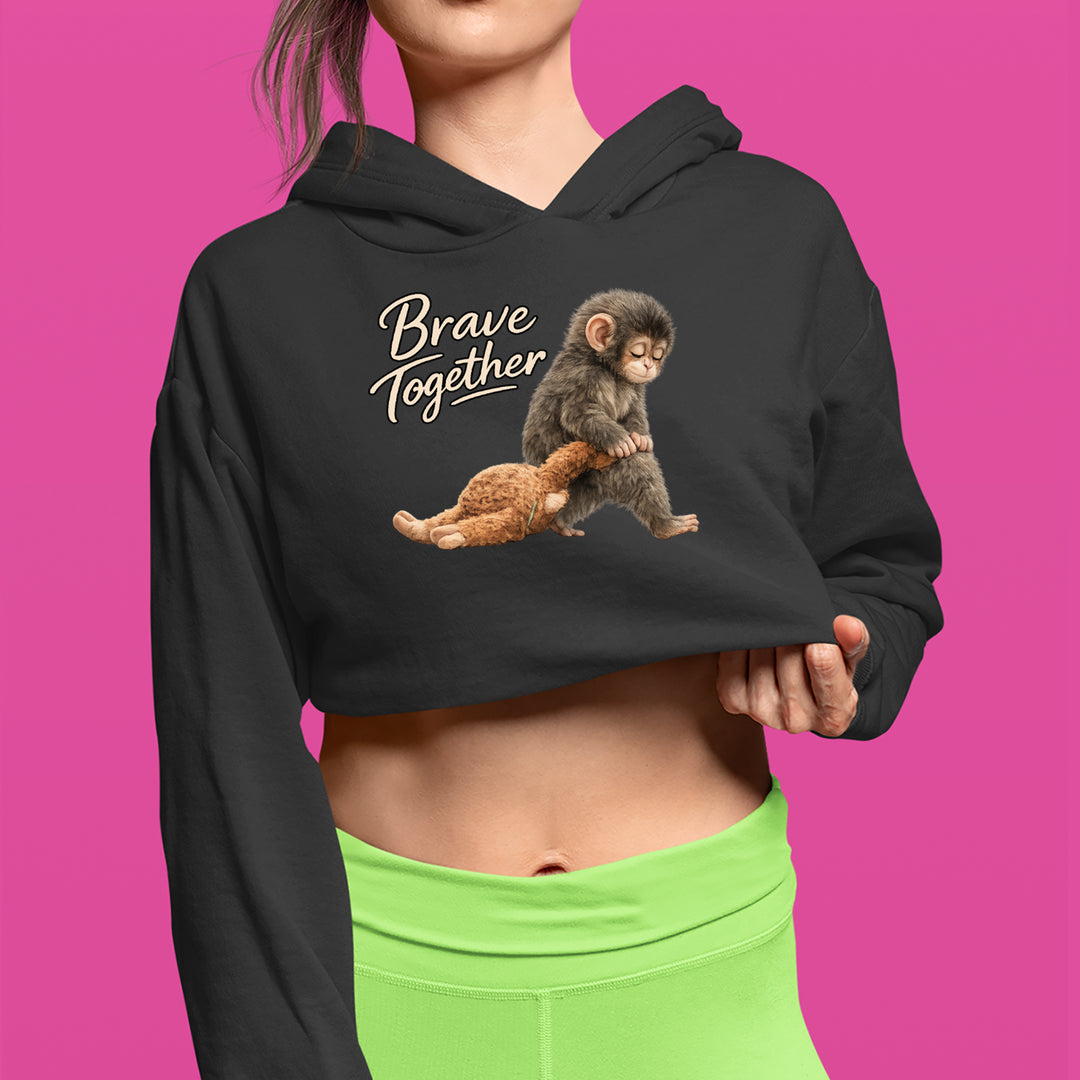 Punch Brave Together Stuffed Animal Cropped Hoodie Sweatshirt 