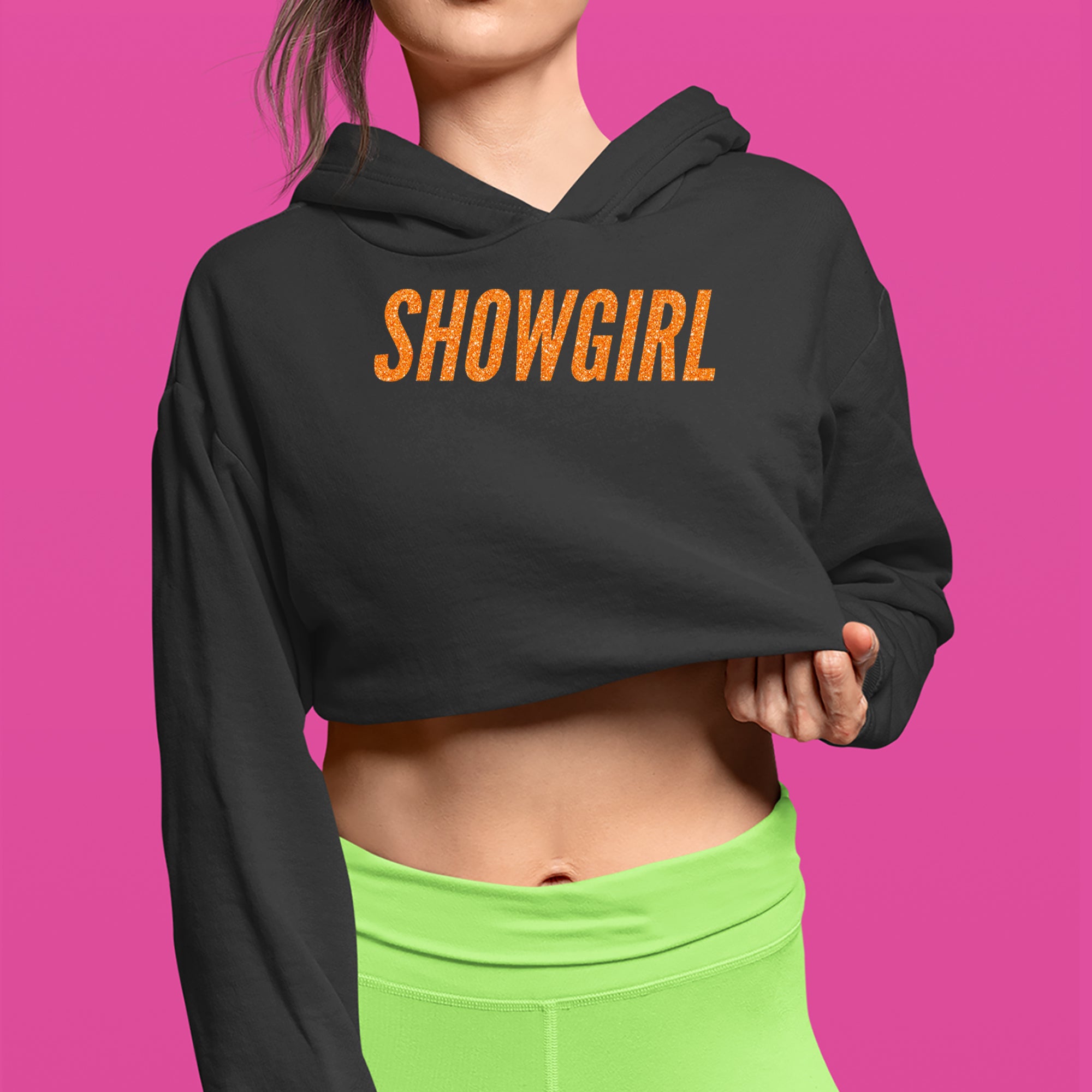 Showgirl Orange Glitter Cropped Hoodie Sweatshirt 