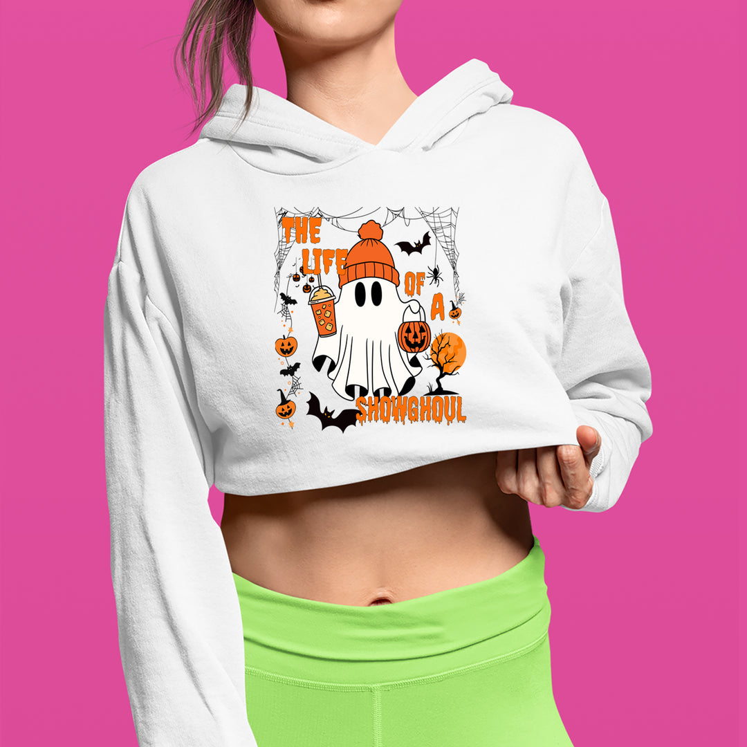 Life of a Showghoul Halloween Showgirl Vibes Cropped Hoodie Sweatshirt