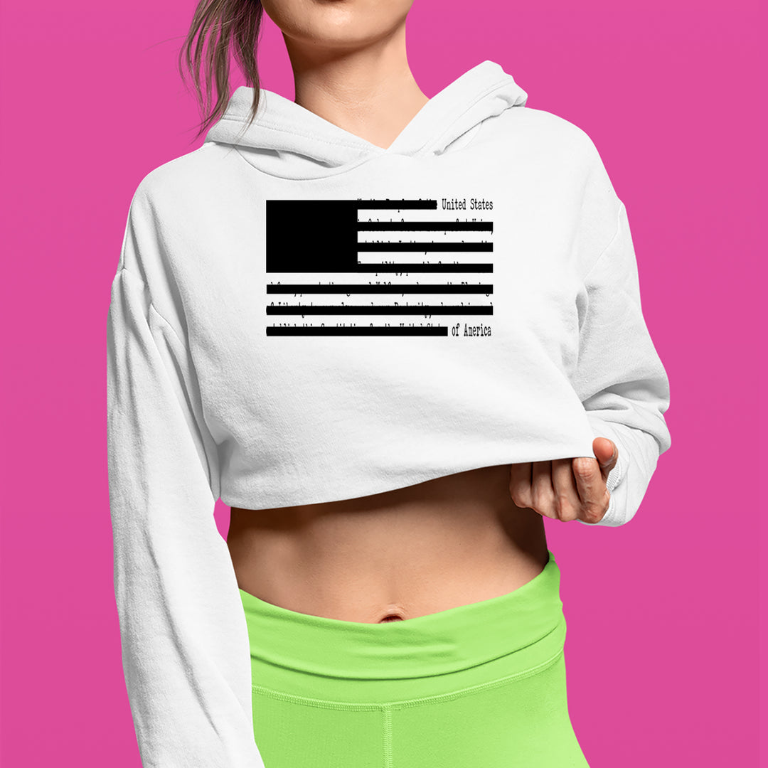 Redacted American Flag Cropped Hoodie Sweatshirt 