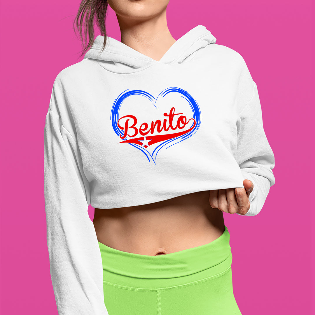 Benito Heart Puerto Rico Cropped Hoodie Sweatshirt 