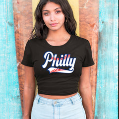 Philly Baseball Stitching Cropped T-Shirt 