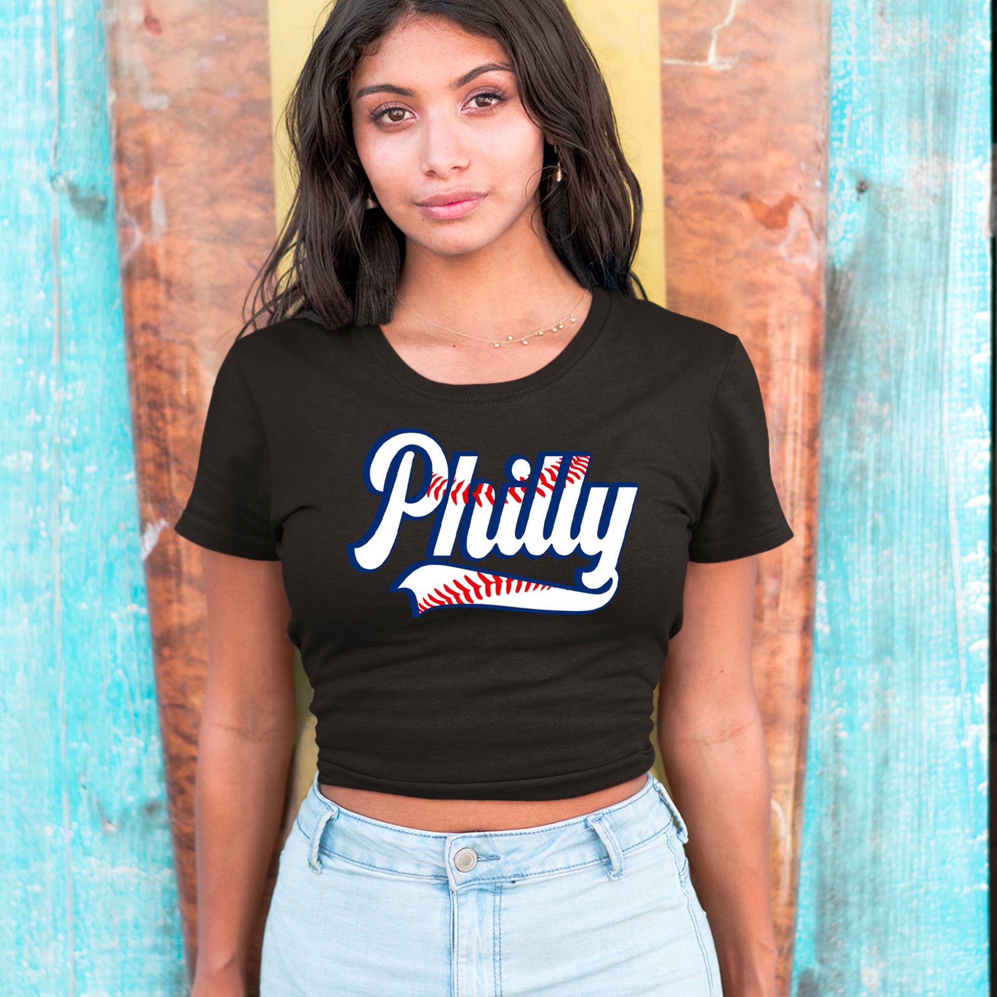 Philly Baseball Stitching Cropped T-Shirt 