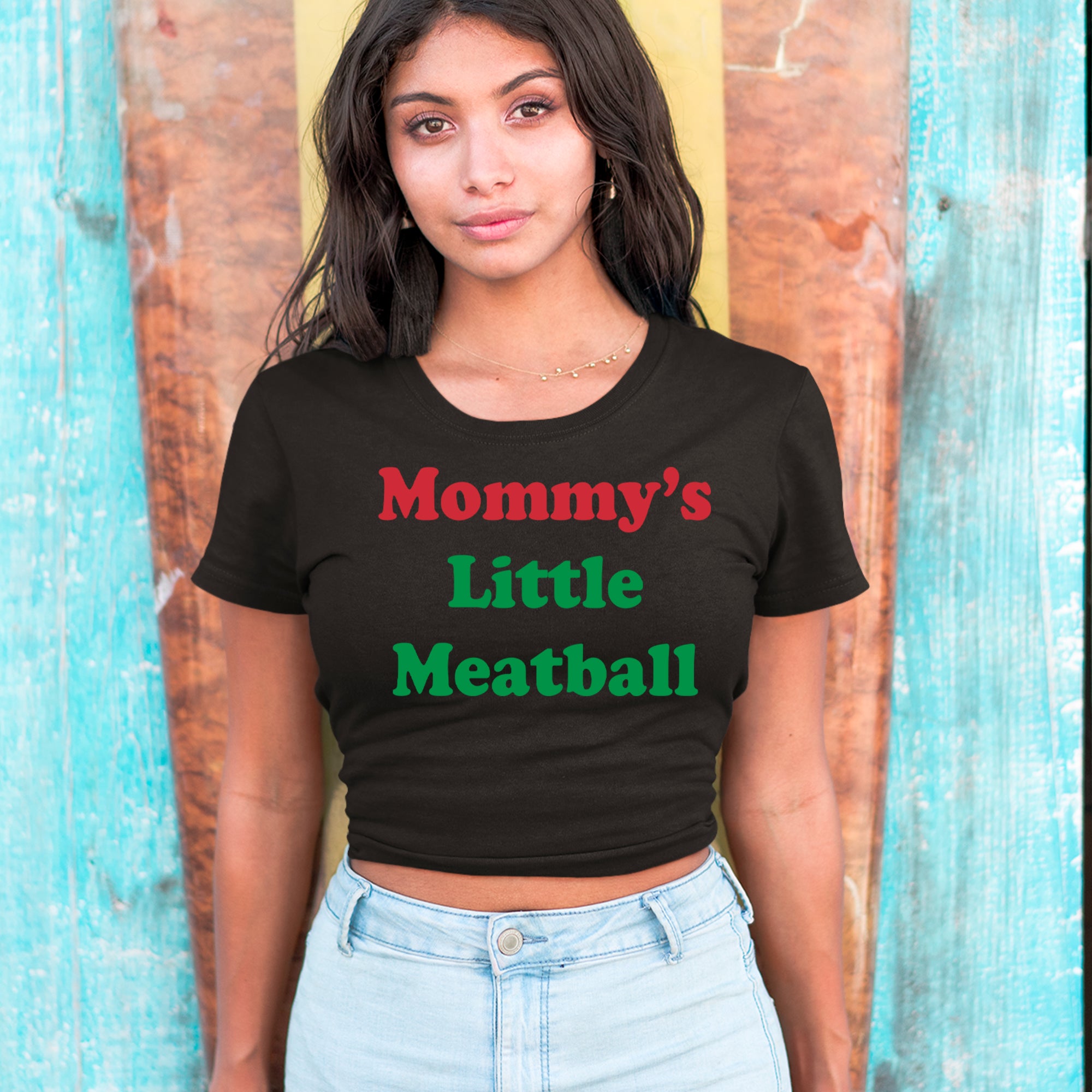 Mommy's Little Meatball Love Island Cropped T-Shirt 